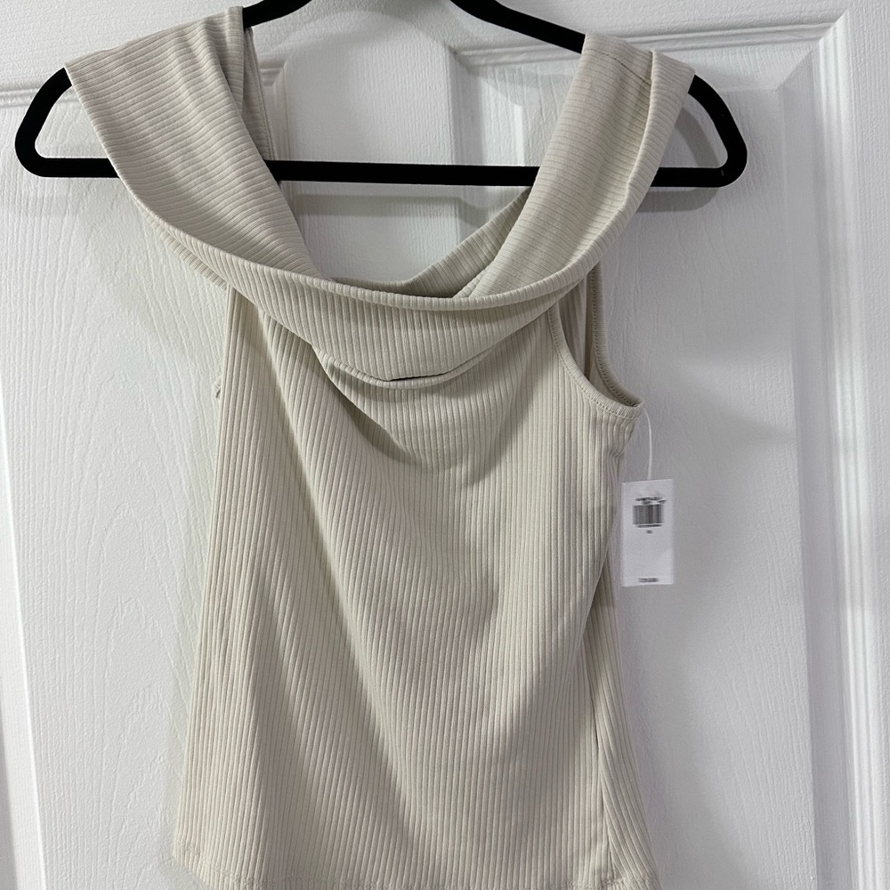 Old Navy Cream Asymmetrical Ribbed Tank Top